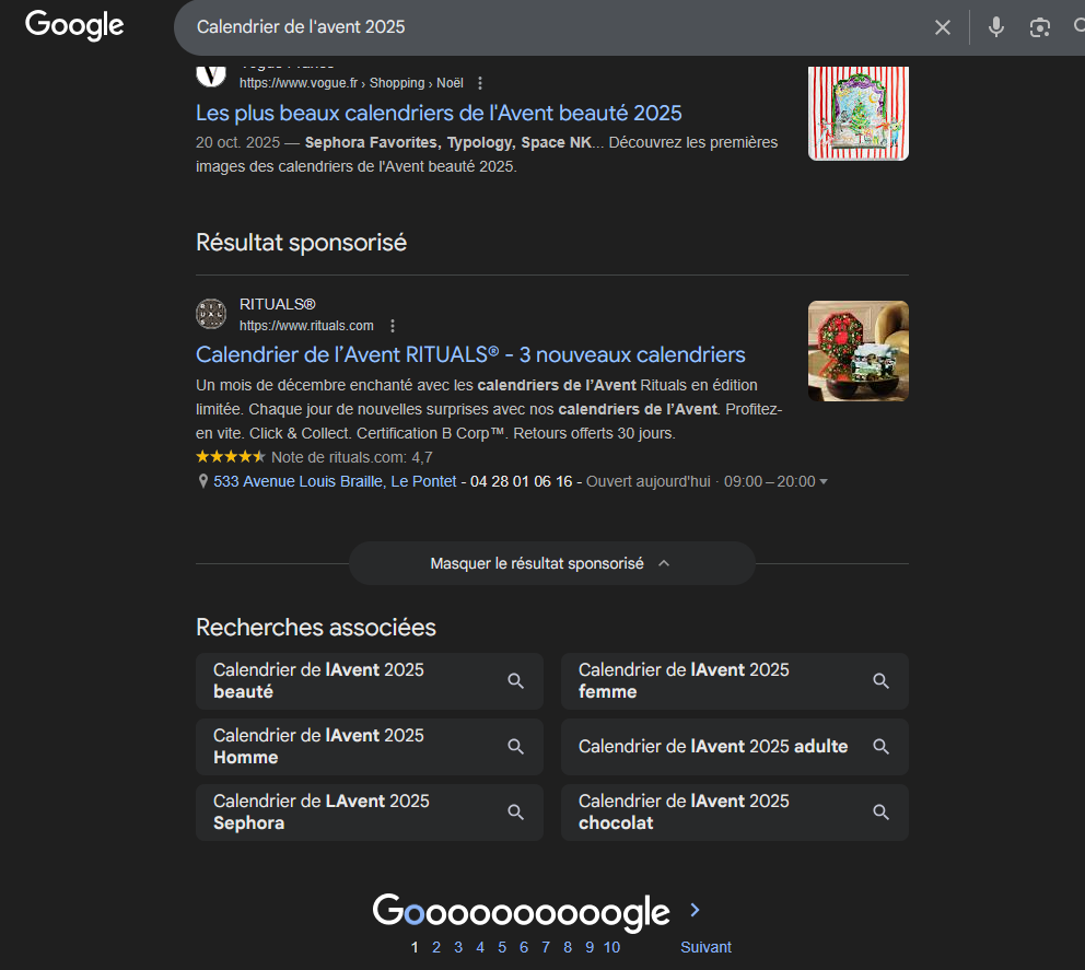 Google masque ses pubs dans les serps FR